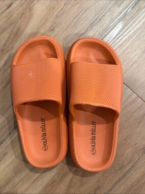 Olivia Miller Vibrant Orange Slide Sandals